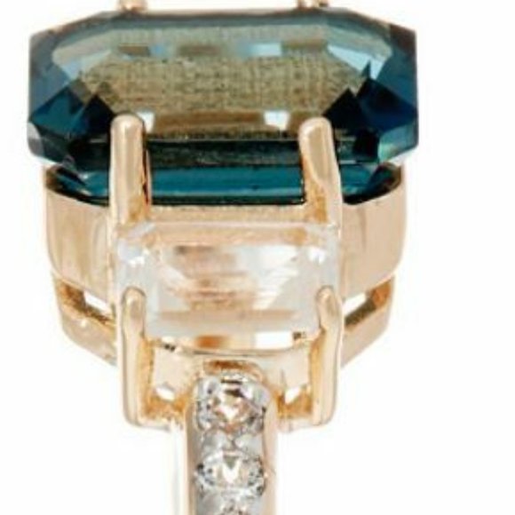 Ross-Simons Emerald Cut London Blue Topaz & White Topaz Sterling Ring - Picture 3 of 4